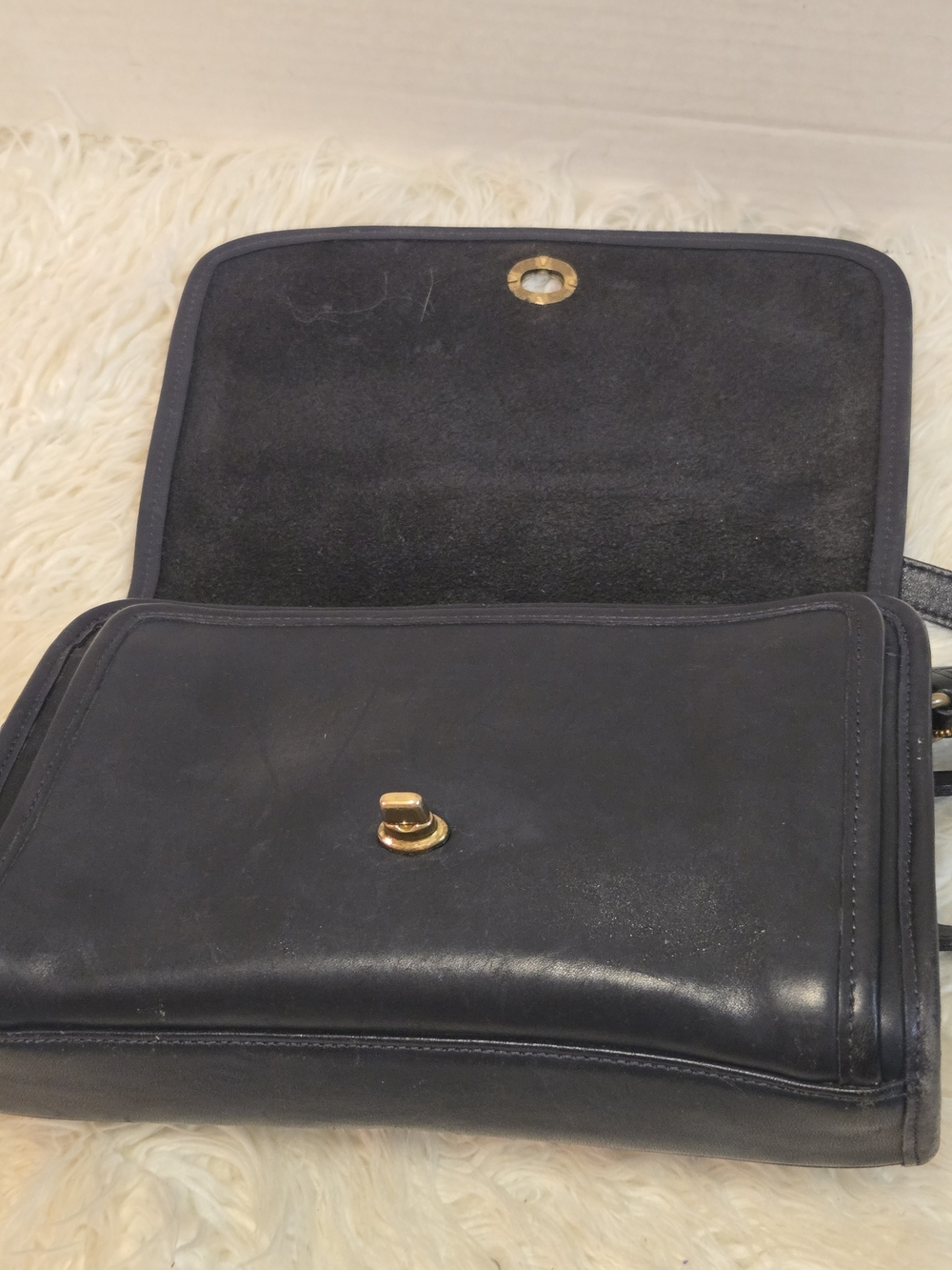 Coach Navy Blue Leather Crossbody with Gold Turn-Lock - Picture 10 of 16